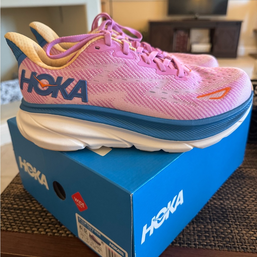 Hoka Pink and Blue Athletic Sneakers